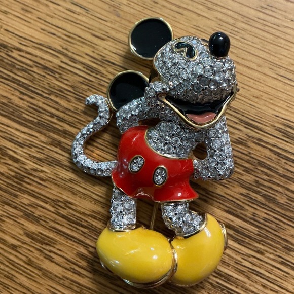 Disney Jewelry - Disney Swarovski Mickey Mouse Rhinestone Enamel Brooch Pin Gold Tone Sparkling